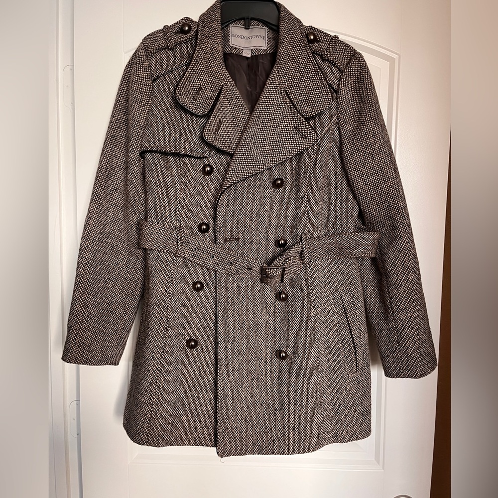Siltylish Brown Houndstooth Double-Breasted Coat